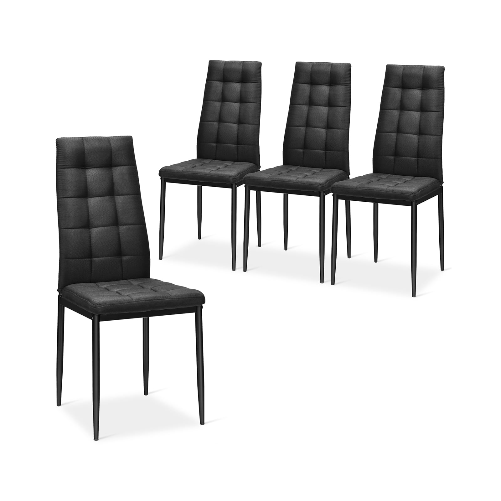 Set of 4 Fabric Dining Chairs, Upholstered Cushion, High Back, Black Dining Chairs at Gallery Canada