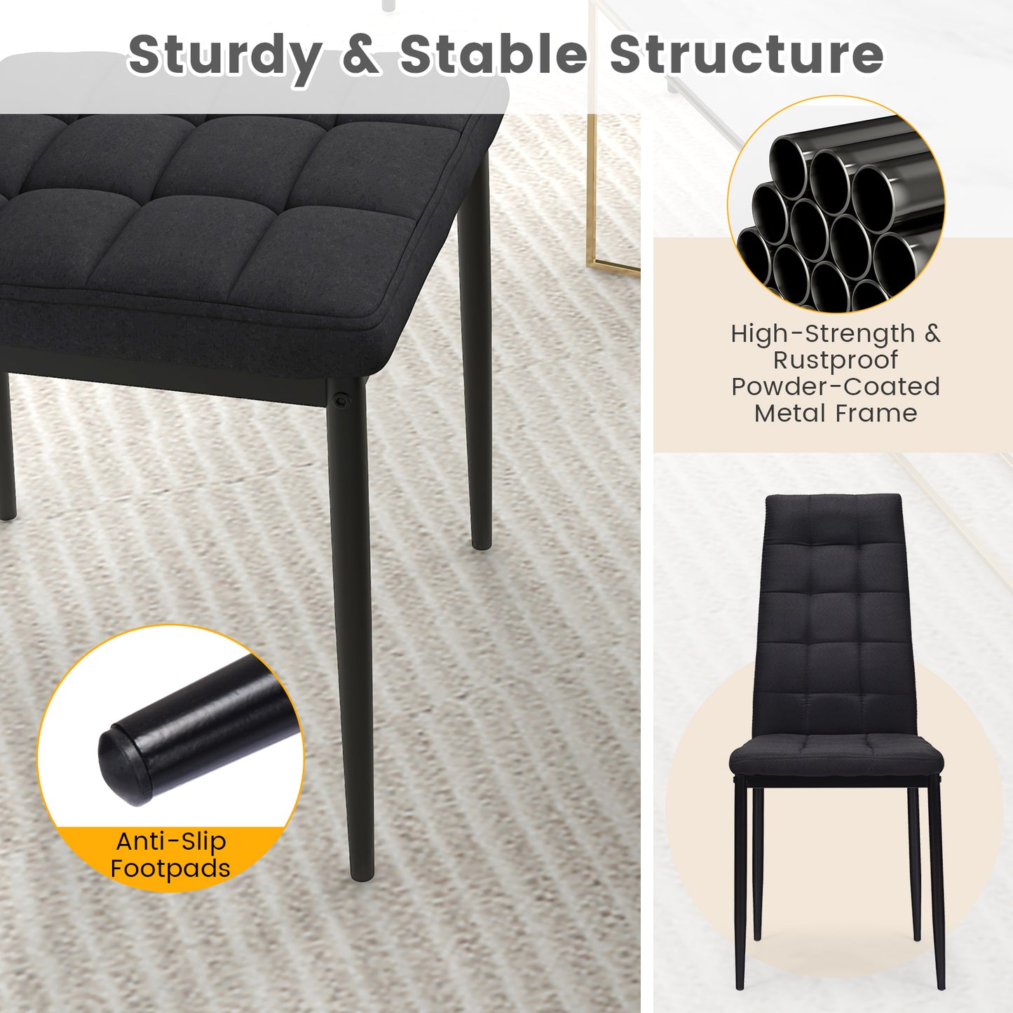 Set of 4 Fabric Dining Chairs Set with Upholstered Cushion and High Back, Black Dining Chairs at Gallery Canada