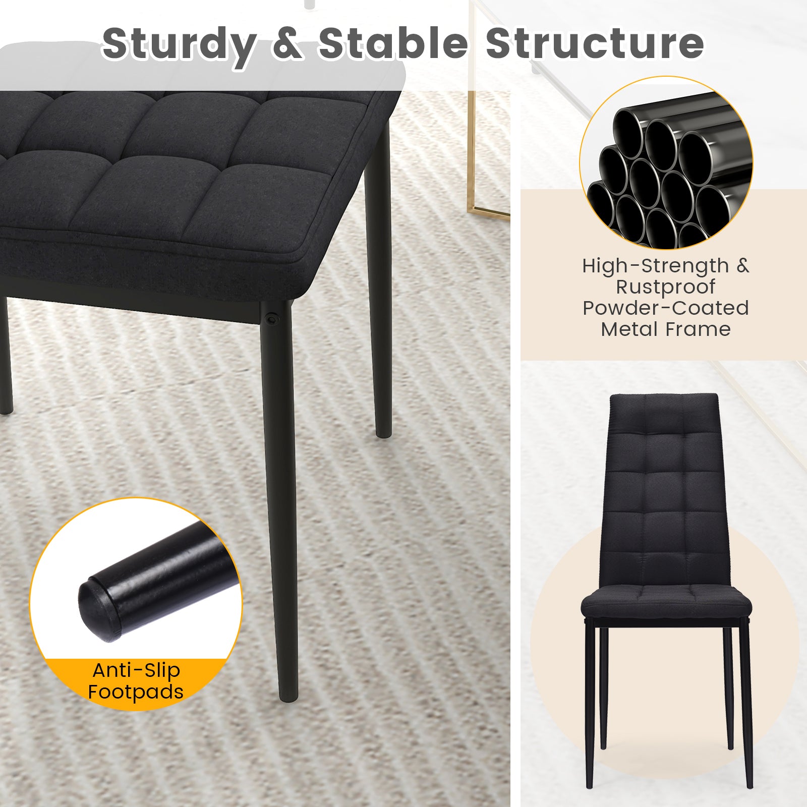 Set of 4 Fabric Dining Chairs Set with Upholstered Cushion and High Back, Black Dining Chairs at Gallery Canada