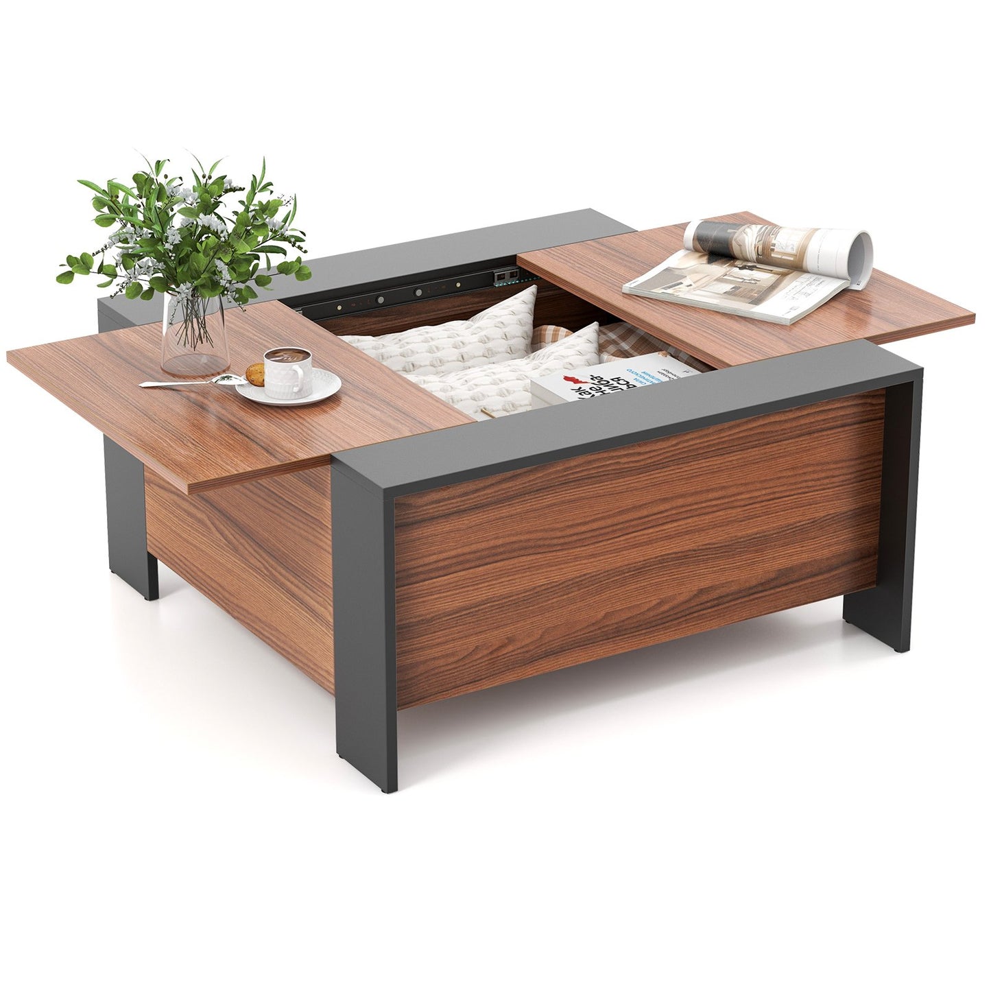 36.5 Inch Coffee Table with Sliding Top and Hidden Compartment, Rustic Brown - Gallery Canada