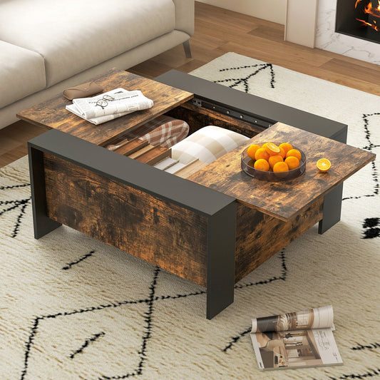 36.5 Inch Coffee Table with Sliding Top and Hidden Compartment, Walnut - Gallery Canada
