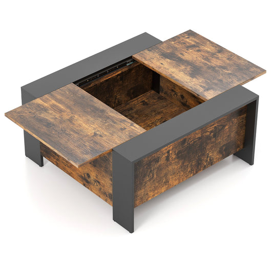 36.5 Inch Coffee Table with Sliding Top and Hidden Compartment, Walnut at Gallery Canada