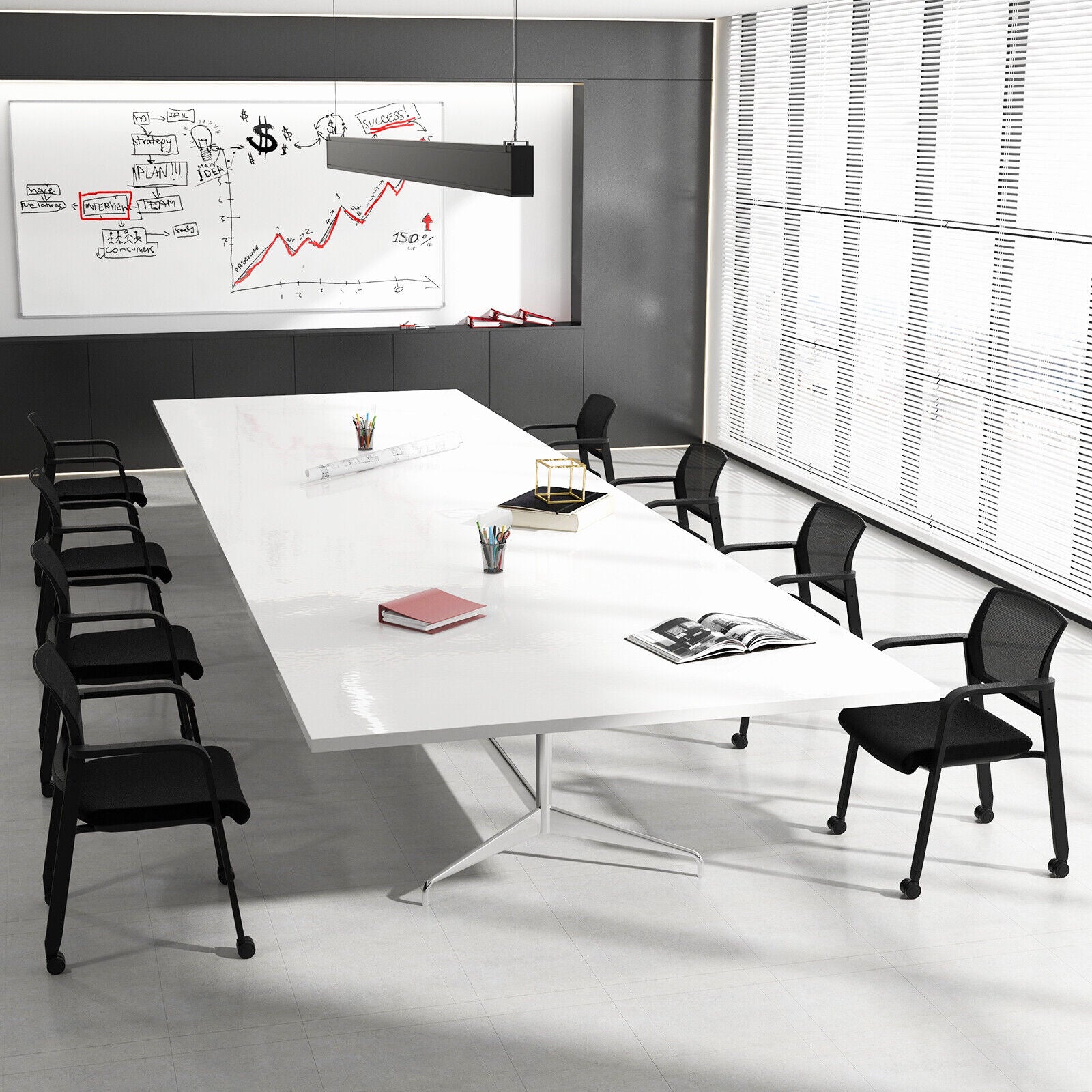 Set of 2 Stackable Rolling Office Chairs with Mesh Backrest, Black Conference Chairs at Gallery Canada