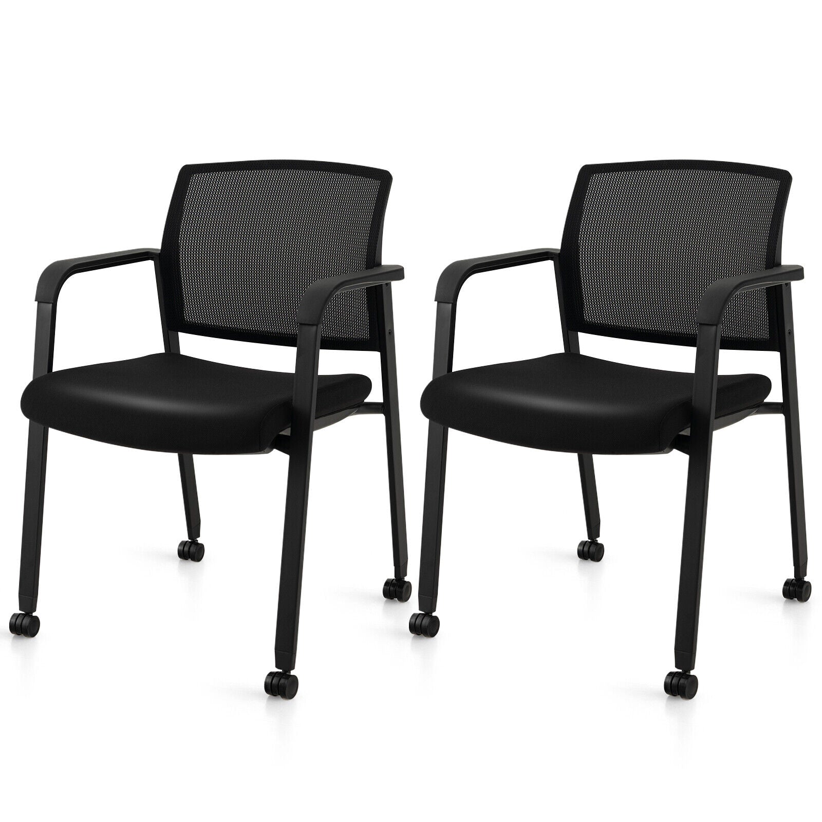 Set of 2 Stackable Rolling Office Chairs with Mesh Backrest, Black Conference Chairs Black at Gallery Canada