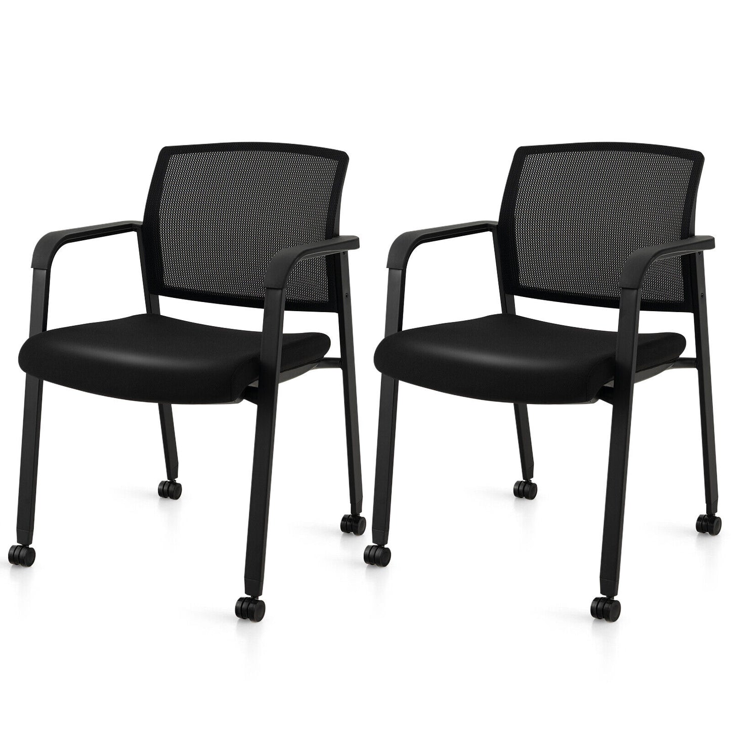 Set of 2 Stackable Rolling Office Chairs with Mesh Backrest, Black Conference Chairs Black at Gallery Canada