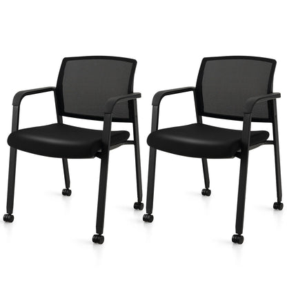 Set of 2 Stackable Rolling Office Chairs with Mesh Backrest, Black