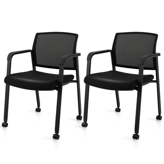 Set of 2 Stackable Rolling Office Chairs with Mesh Backrest, Black - Gallery Canada