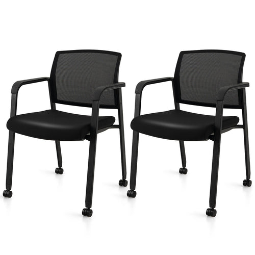 Stackable Rolling Office Chairs, Mesh Backrest, Set of 2, Black