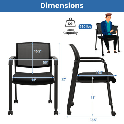 Stackable Rolling Office Chairs, Mesh Backrest, Set of 2, Black Conference Chairs at Gallery Canada