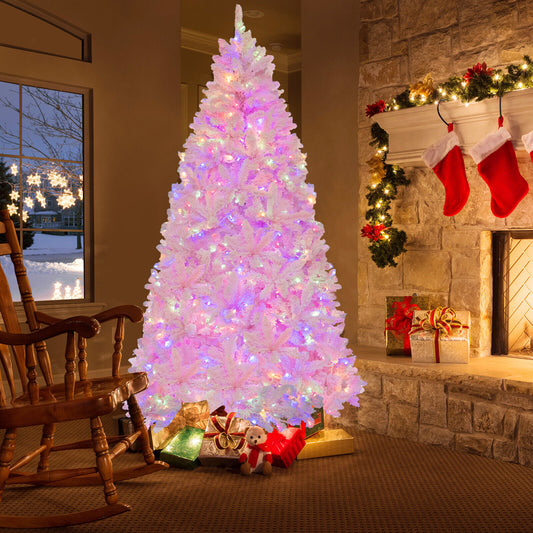 7 Feet Flocked Artificial Christmas Tree with 500 LED Lights and 1200 Branches, Pink Christmas Tree Pink at Gallery Canada