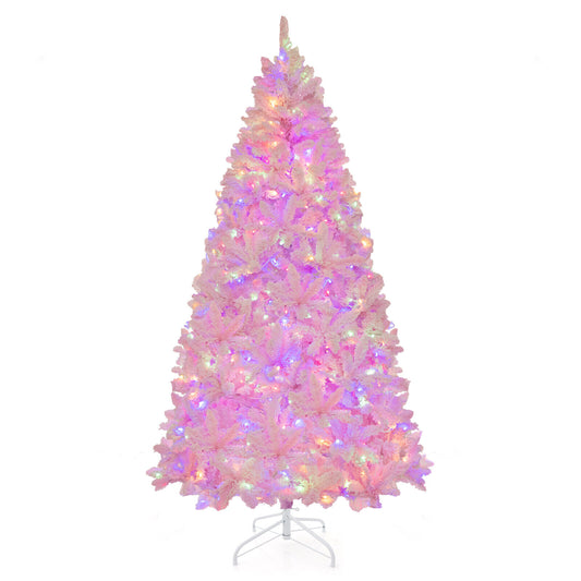 7 Feet Flocked Artificial Christmas Tree with 500 LED Lights and 1200 Branches, Pink Christmas Tree Pink at Gallery Canada