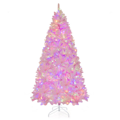 7 Feet Flocked Artificial Christmas Tree with 500 LED Lights and 1200 Branches, Pink Christmas Tree at Gallery Canada
