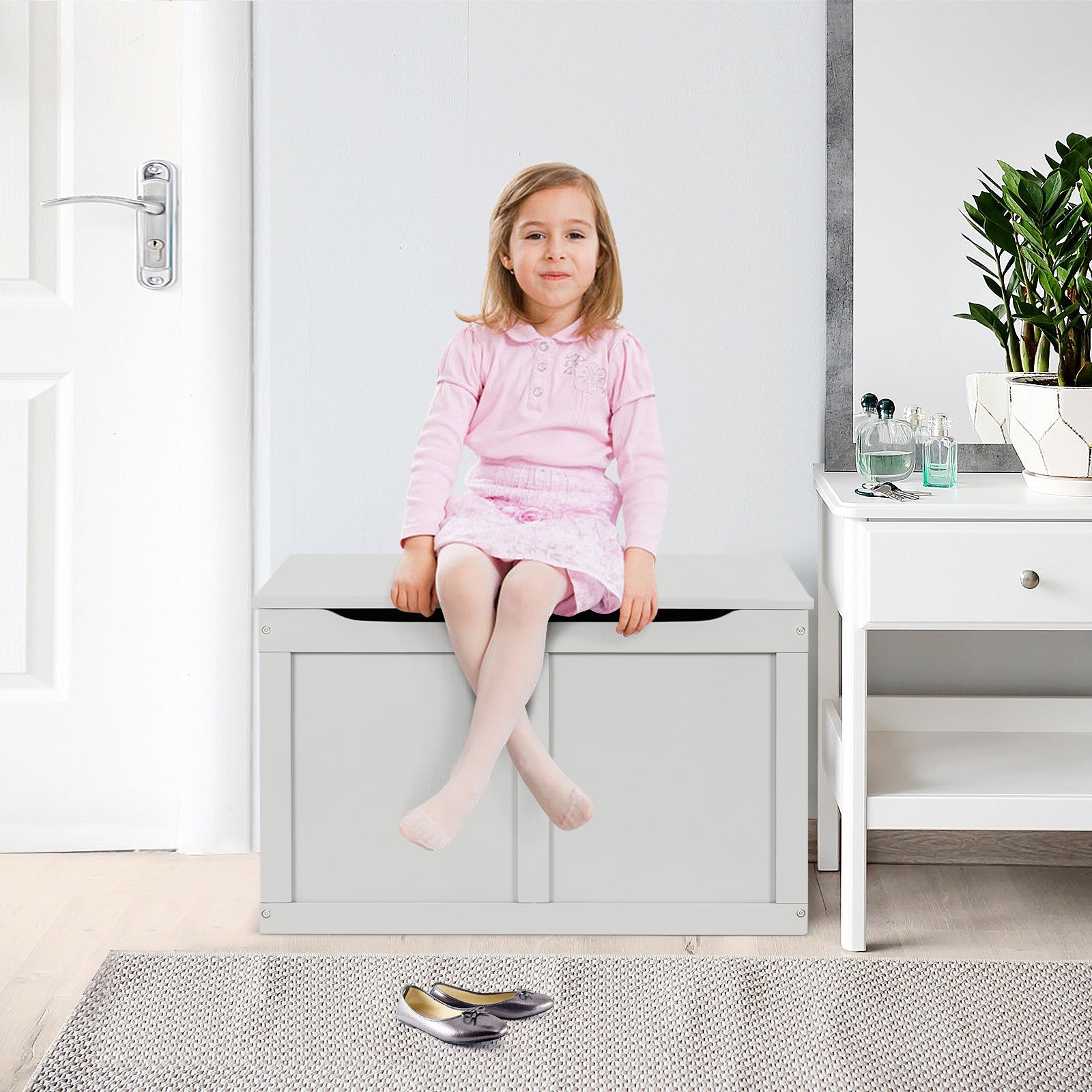 Safety Hinge Wooden Chest Organizer Toy Storage Box, Gray Kids Storage at Gallery Canada