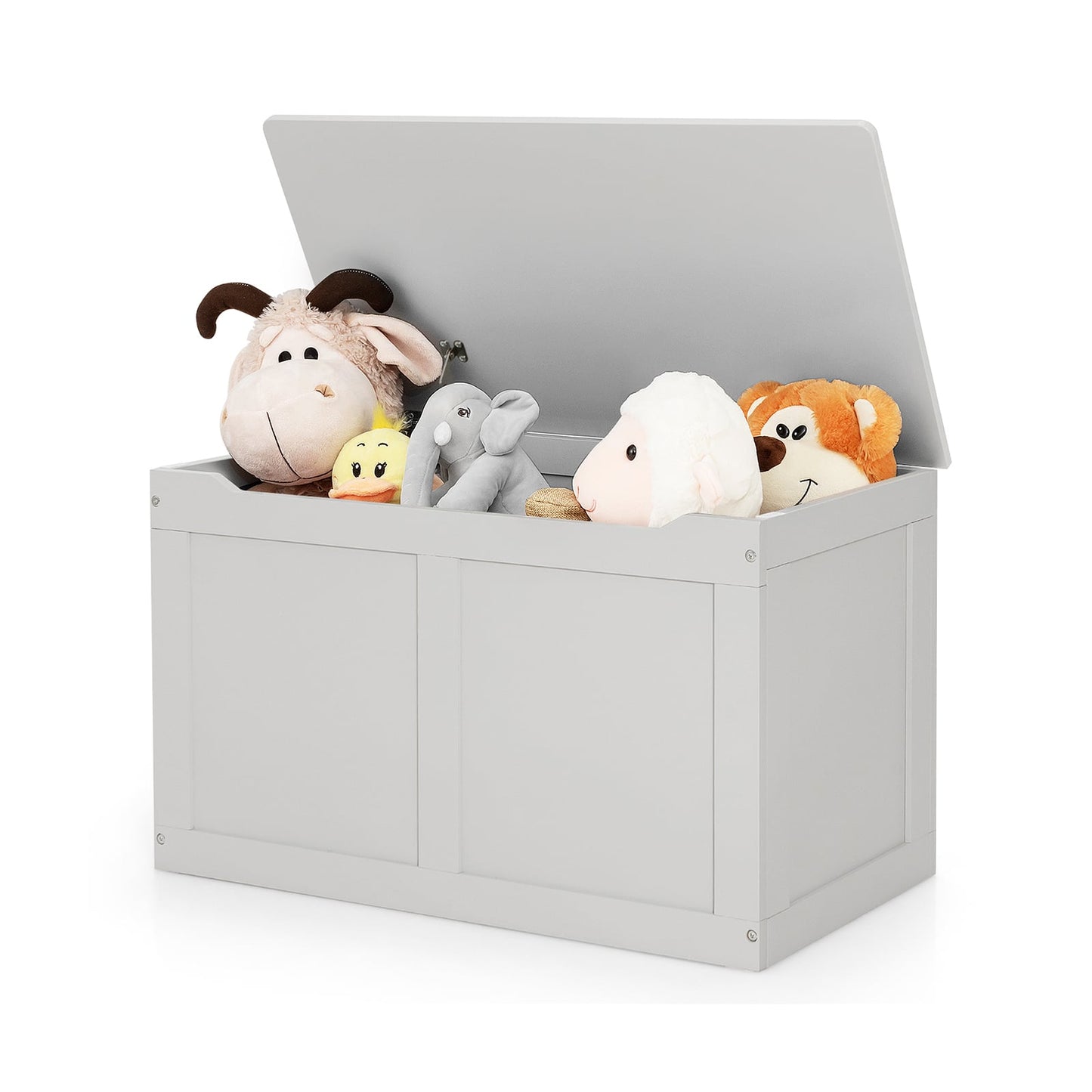 Wooden Toy Storage Box, Safety Hinge Chest Organizer, Gray