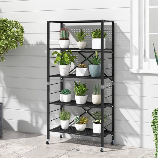 5-Tier Adjustable Shelves with Wheels for Garage Kitchen Balcony, Black - Gallery Canada