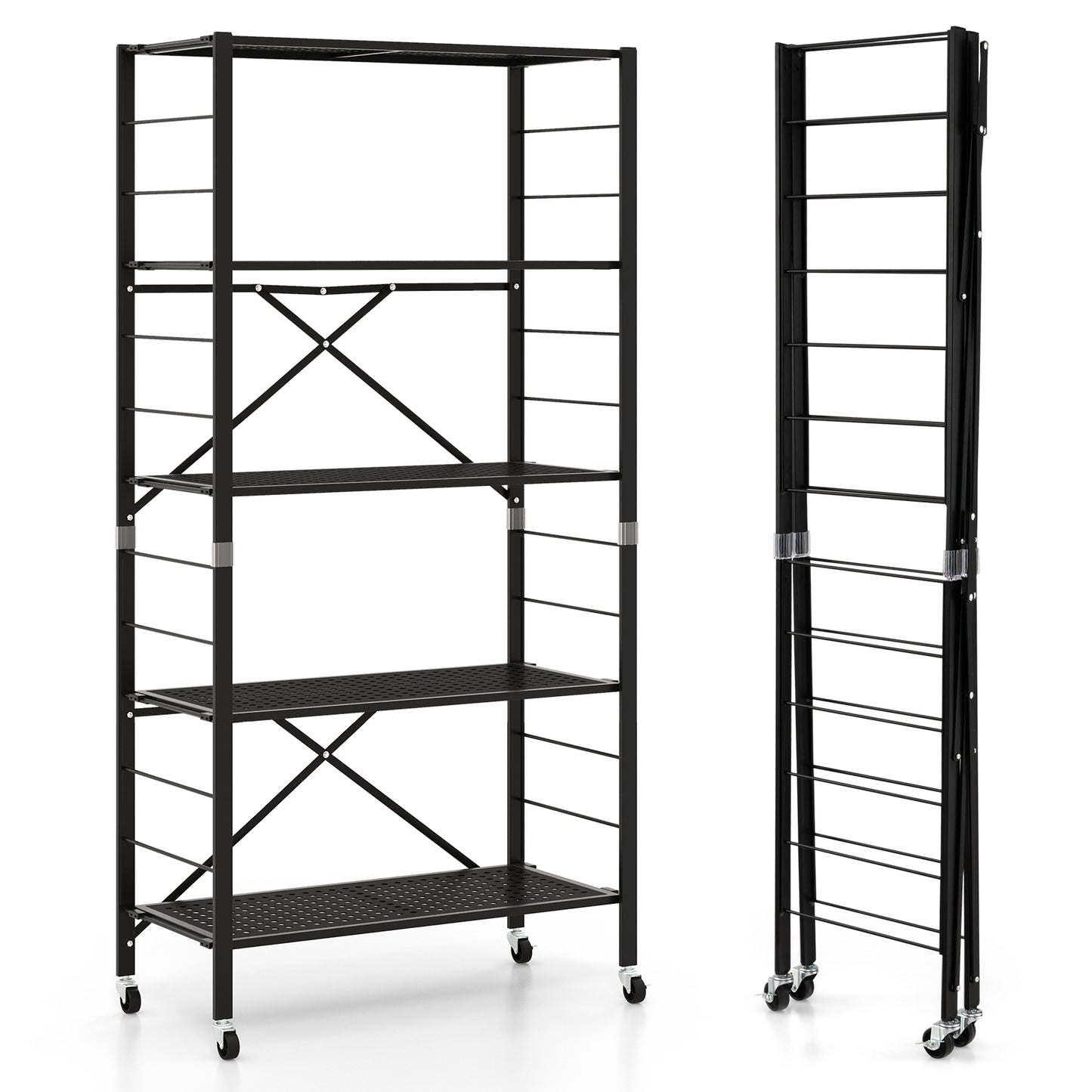 5-Tier Adjustable Shelves With Wheels, Black Garages at Gallery Canada