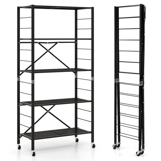 5-Tier Adjustable Shelves with Wheels for Garage Kitchen Balcony, Black