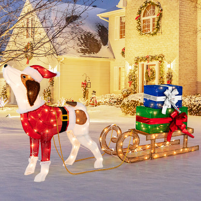 Outdoor Pre-Lit Xmas Dog Sleigh, 170 Warm Bright Lights, Multicolor Christmas Decor & Accessories at Gallery Canada