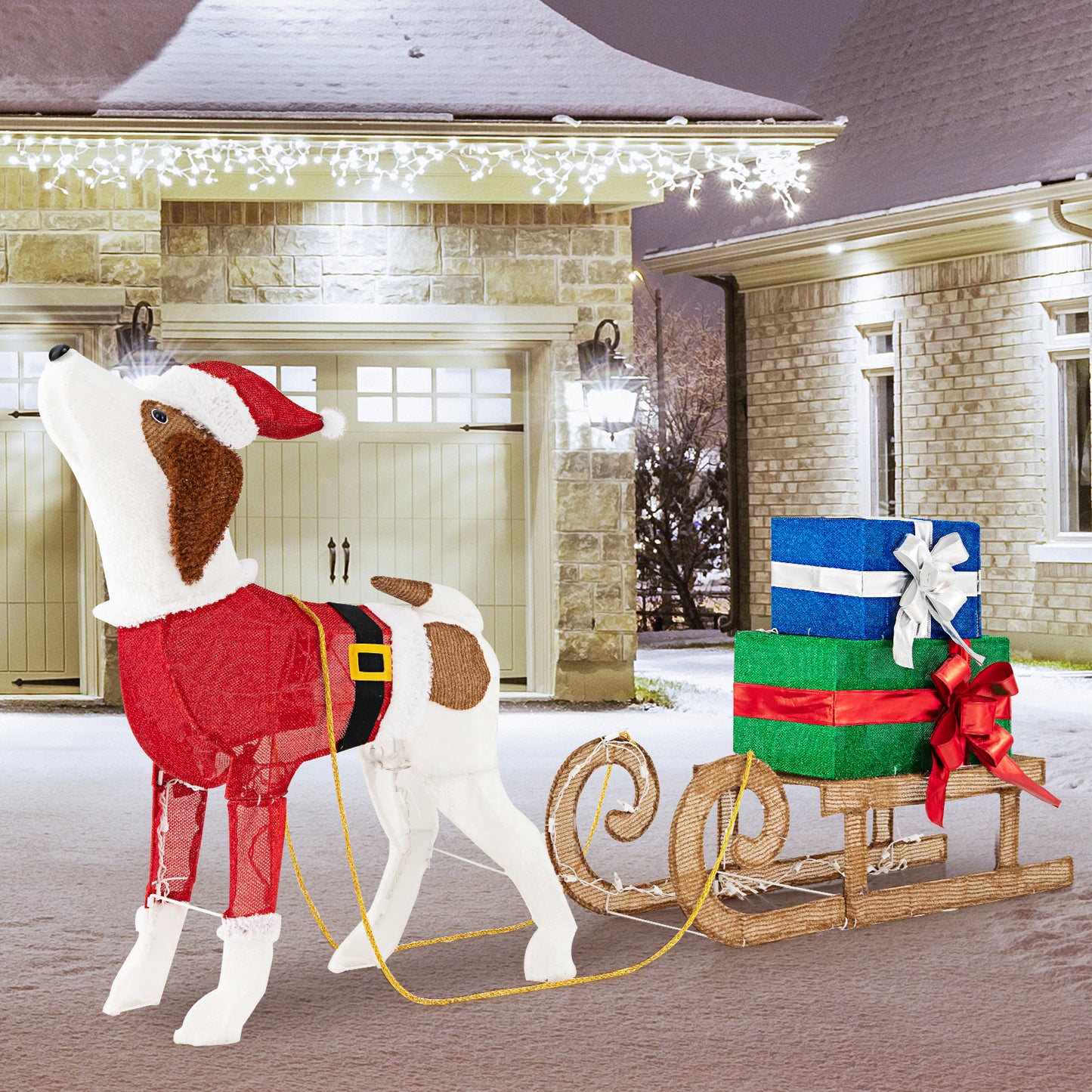 Outdoor Pre-Lit Xmas Dog Sleigh, 170 Warm Bright Lights, Multicolor Christmas Decor & Accessories at Gallery Canada