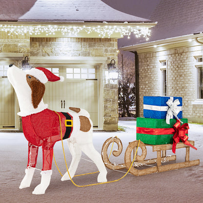 Outdoor Pre-Lit Xmas Dog Sleigh, 170 Warm Bright Lights, Multicolor Christmas Decor & Accessories at Gallery Canada