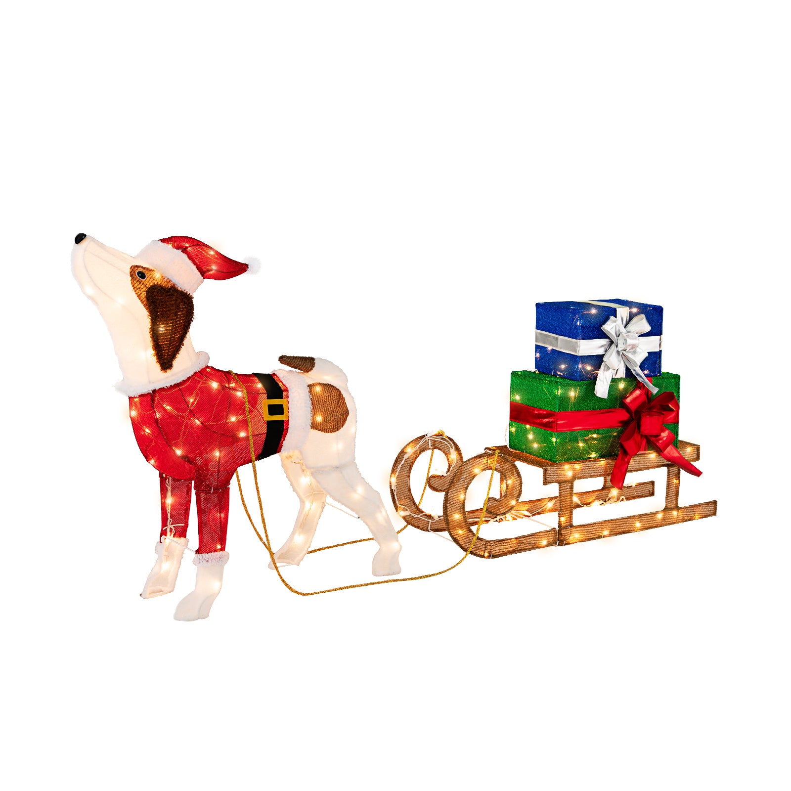 Outdoor Pre-Lit Xmas Dog Sleigh, 170 Warm Bright Lights, Multicolor Christmas Decor & Accessories Multicolor at Gallery Canada