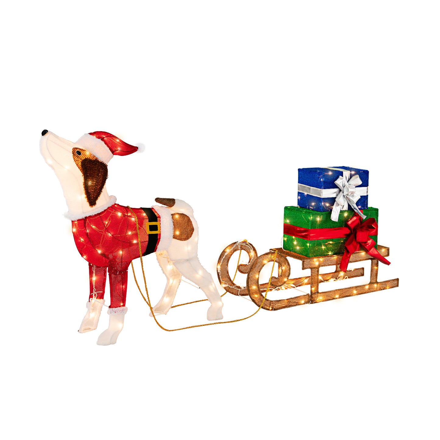 Outdoor Pre-Lit Xmas Dog Sleigh, 170 Warm Bright Lights, Multicolor Christmas Decor & Accessories Multicolor at Gallery Canada