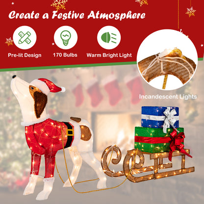 Outdoor Pre-Lit Xmas Dog Sleigh, 170 Warm Bright Lights, Multicolor Christmas Decor & Accessories at Gallery Canada