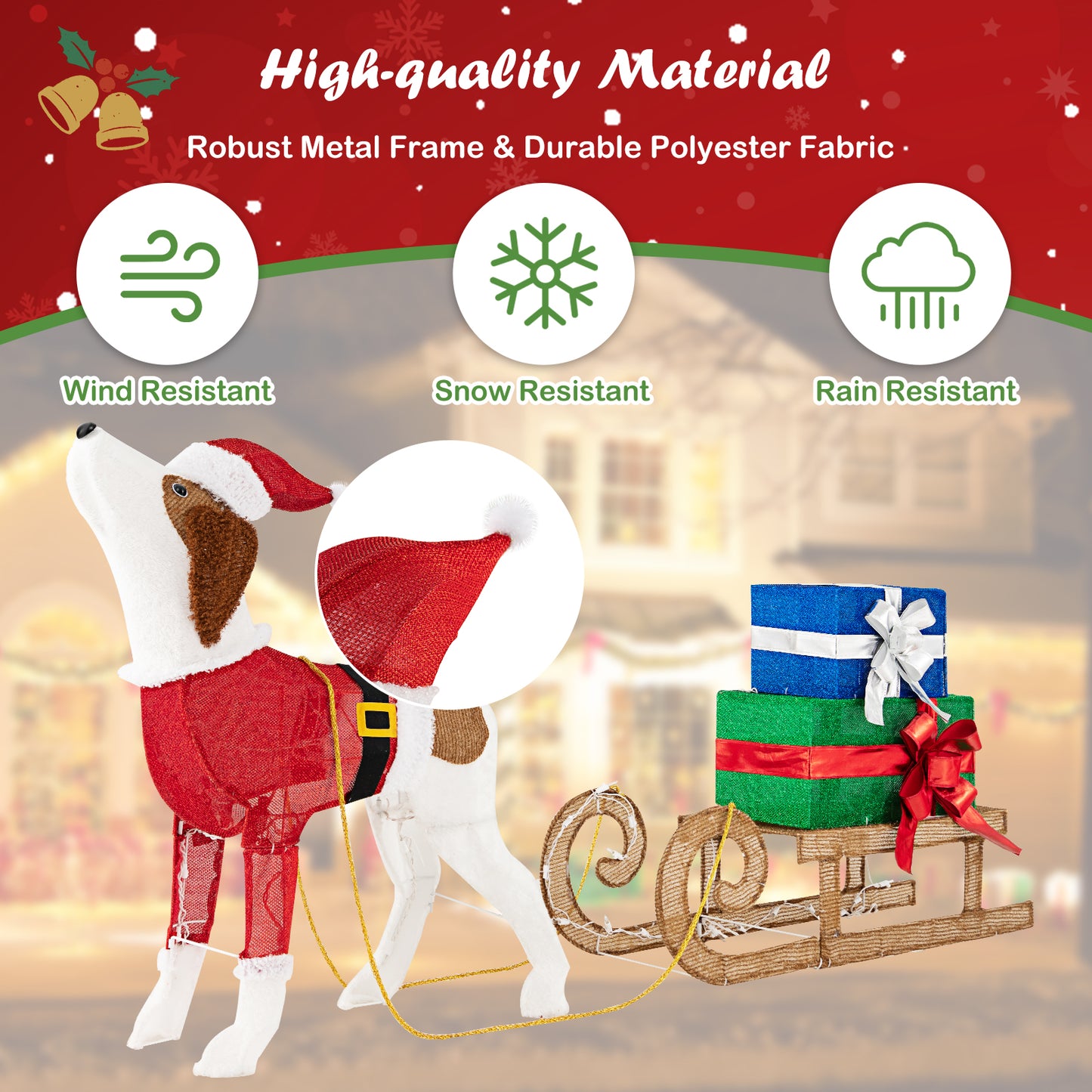 Outdoor Pre-Lit Xmas Dog Sleigh, 170 Warm Bright Lights, Multicolor Christmas Decor & Accessories at Gallery Canada