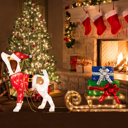 Outdoor Pre-Lit Xmas Dog Sleigh, 170 Warm Bright Lights, Multicolor Christmas Decor & Accessories at Gallery Canada