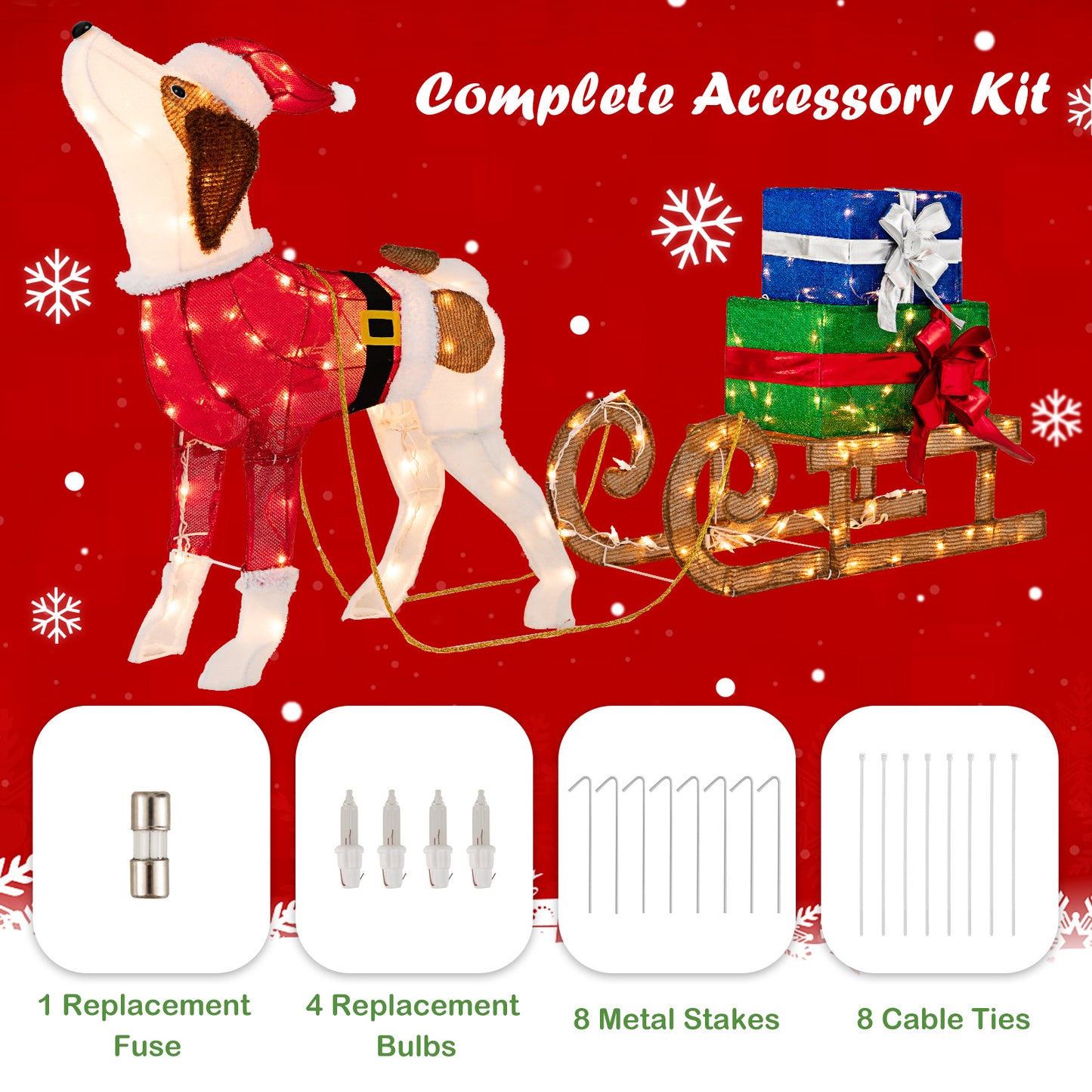 Outdoor Pre-Lit Xmas Dog Sleigh, 170 Warm Bright Lights, Multicolor Christmas Decor & Accessories at Gallery Canada