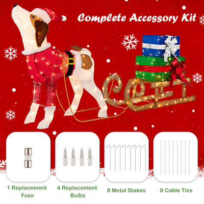 Outdoor Pre-Lit Xmas Dog Sleigh, 170 Warm Bright Lights, Multicolor Christmas Decor & Accessories at Gallery Canada