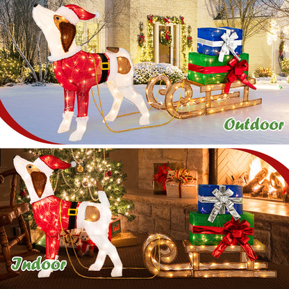 Outdoor Pre-Lit Xmas Dog Sleigh, 170 Warm Bright Lights, Multicolor Christmas Decor & Accessories at Gallery Canada