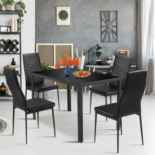 5 Piece Kitchen Dining Set Glass Metal Table and 4 Chairs Breakfast Furniture, Black - Gallery Canada