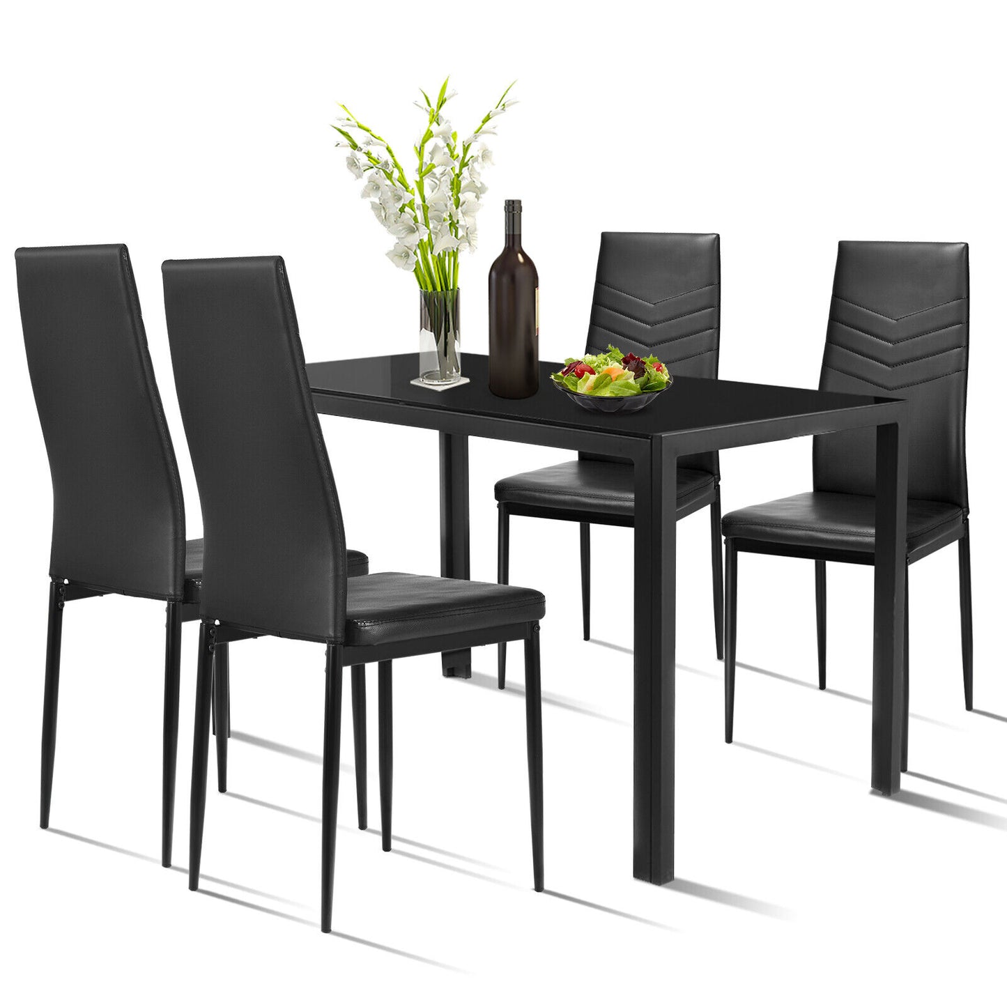 5 Piece Kitchen Dining Set Glass Metal Table and 4 Chairs Breakfast Furniture, Black at Gallery Canada