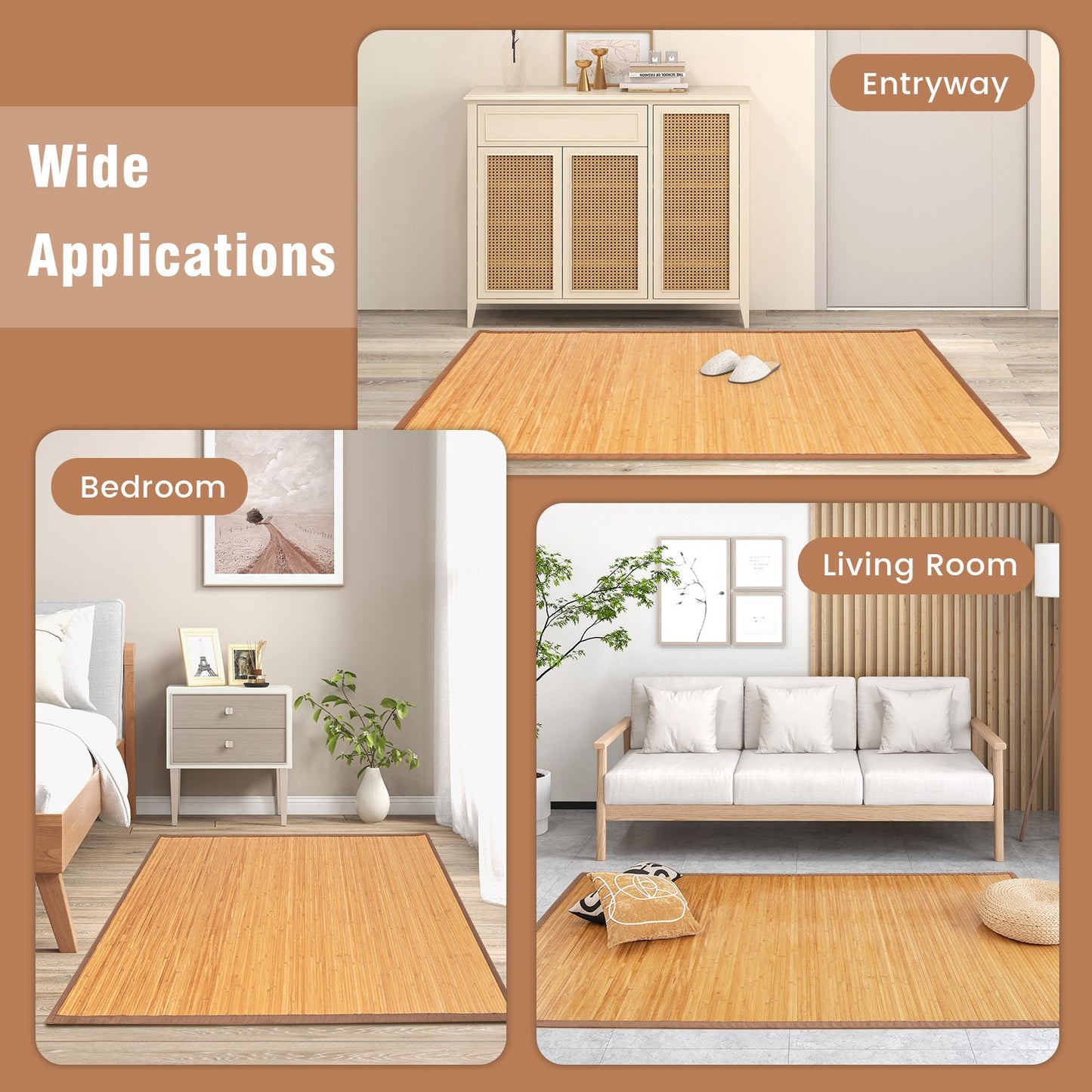 5 x 8 Feet Bamboo Floor Mat with Anti-Slip Backing for Living Room Bedroom - Gallery Canada