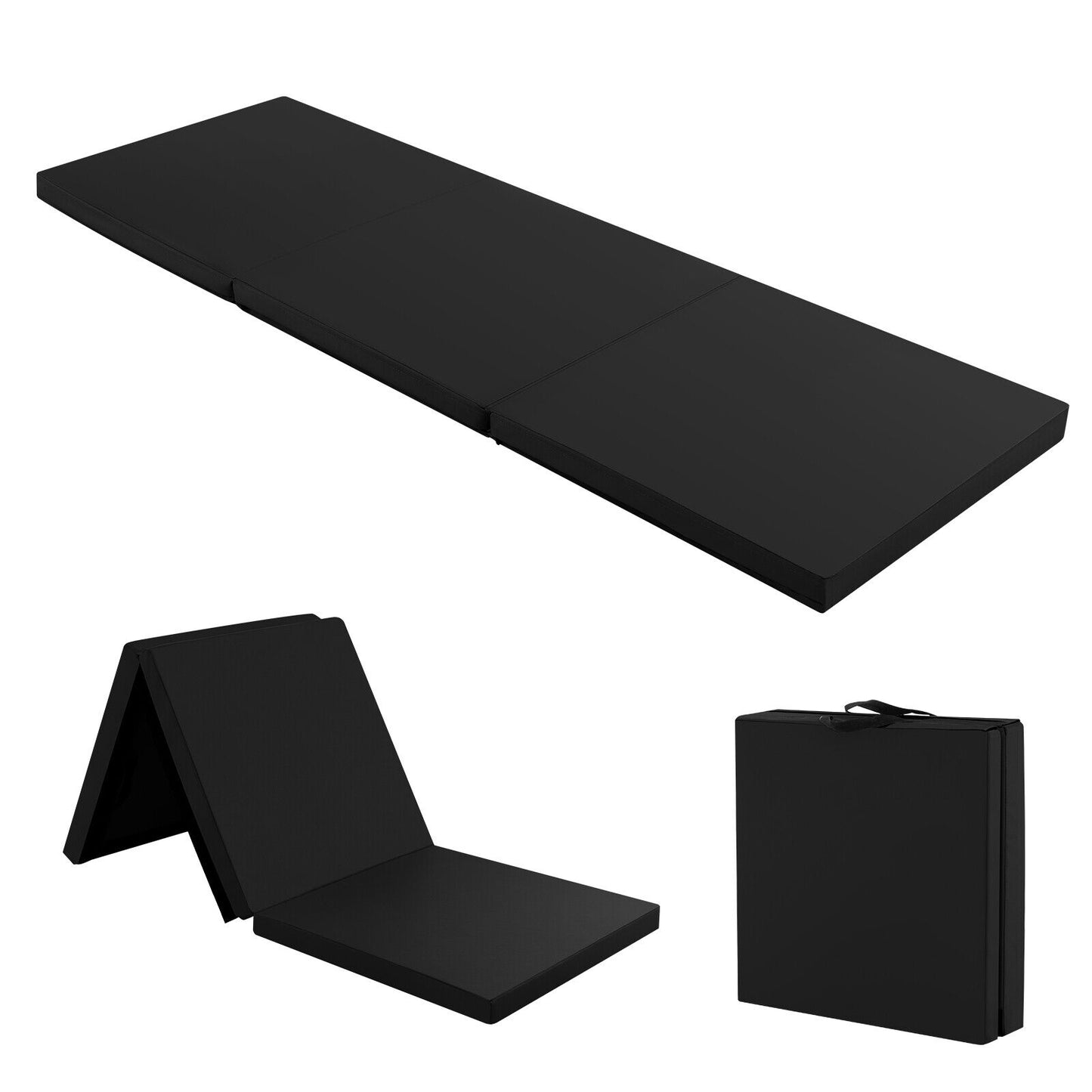6 x 2 FT Tri-Fold Gym Mat with Handles and Removable Zippered Cover, Black Yoga & Gym Mats Black at Gallery Canada