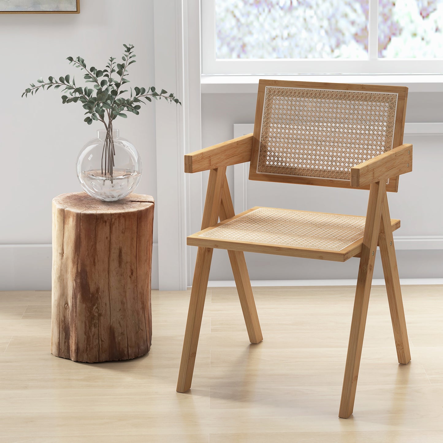 Set of 2 Rattan Accent Chairs with Natural Bamboo Frame, Natural Accent Chairs at Gallery Canada