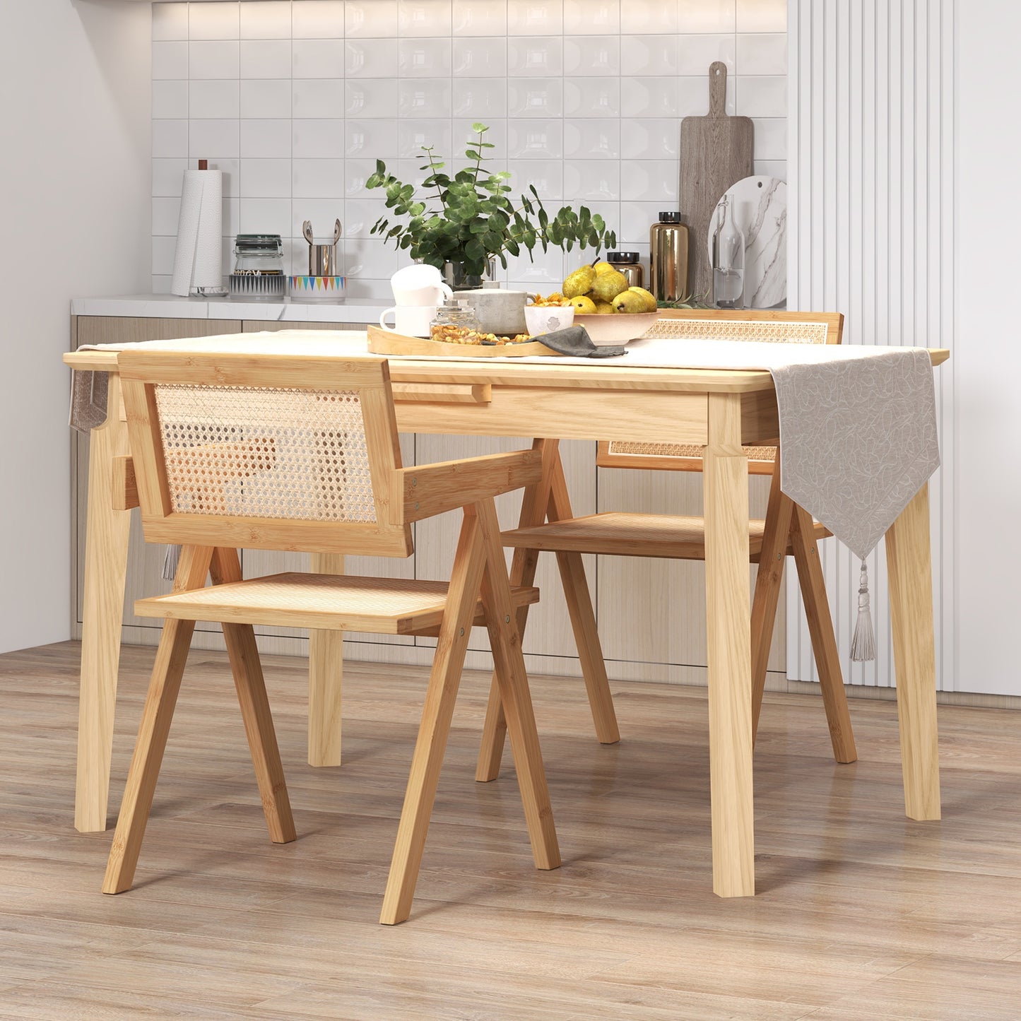 Set of 2 Rattan Accent Chairs with Natural Bamboo Frame, Natural Accent Chairs at Gallery Canada