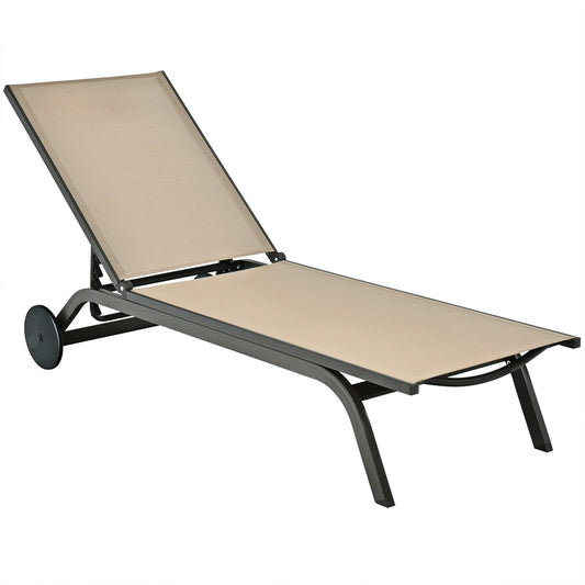 Aluminum Fabric Outdoor Patio Lounge Chair with Adjustable Reclining , Brown Outdoor Chaise Lounges Brown at Gallery Canada