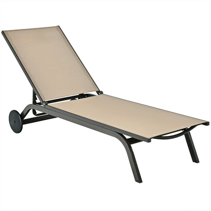 Aluminum Fabric Outdoor Patio Lounge Chair with Adjustable Reclining , Brown Outdoor Chaise Lounges at Gallery Canada