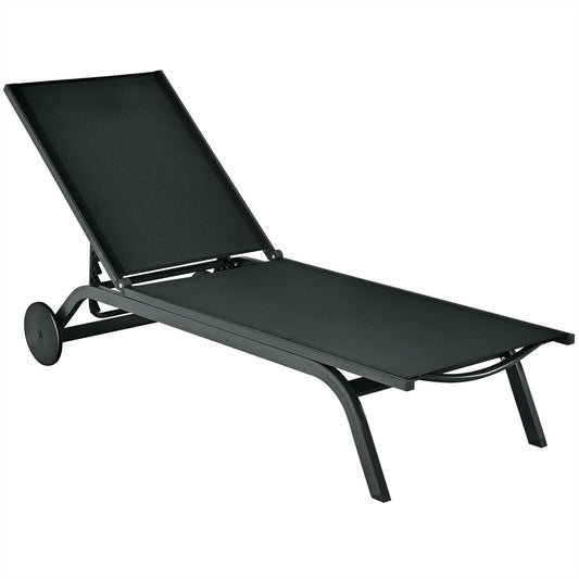 Aluminum Fabric Outdoor Patio Lounge Chair, Adjustable Reclining, Black Outdoor Chaise Lounges Black at Gallery Canada