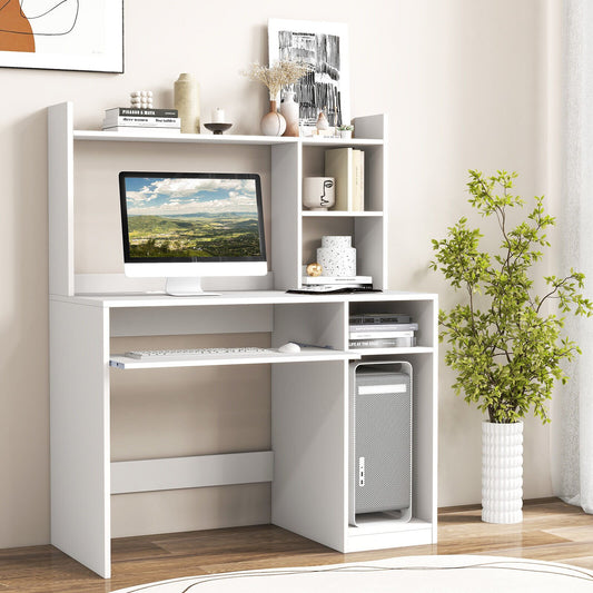 Home Office Computer Desk with Bookcase Keyboard Tray and CPU Stand, White - Gallery Canada