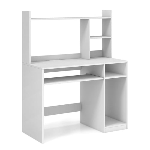 Computer Desk With Bookcase, Keyboard Tray, CPU Stand, White