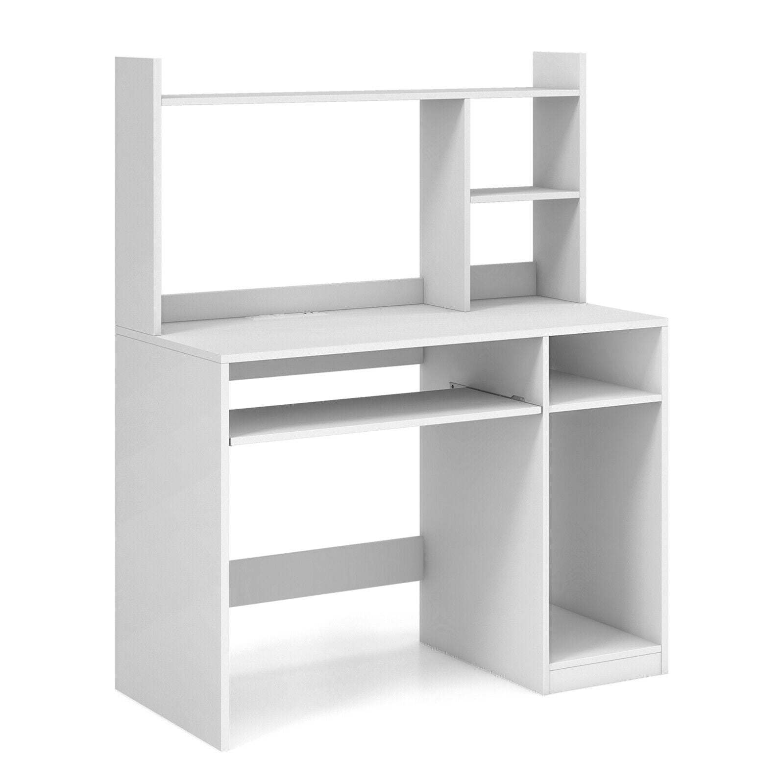 Computer Desk With Bookcase, Keyboard Tray, CPU Stand, White Computer Desks White at Gallery Canada