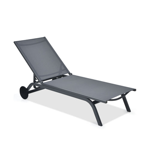 6-Position Adjustable Fabric Outdoor Patio Recliner Chair, Gray