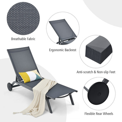 6-Position Adjustable Fabric Outdoor Patio Recliner Chair, Gray Outdoor Chaise Lounges at Gallery Canada