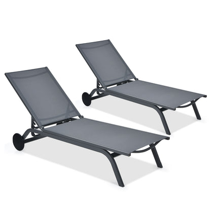 6-Position Adjustable Fabric Outdoor Patio Recliner Chair, Gray Outdoor Chaise Lounges at Gallery Canada