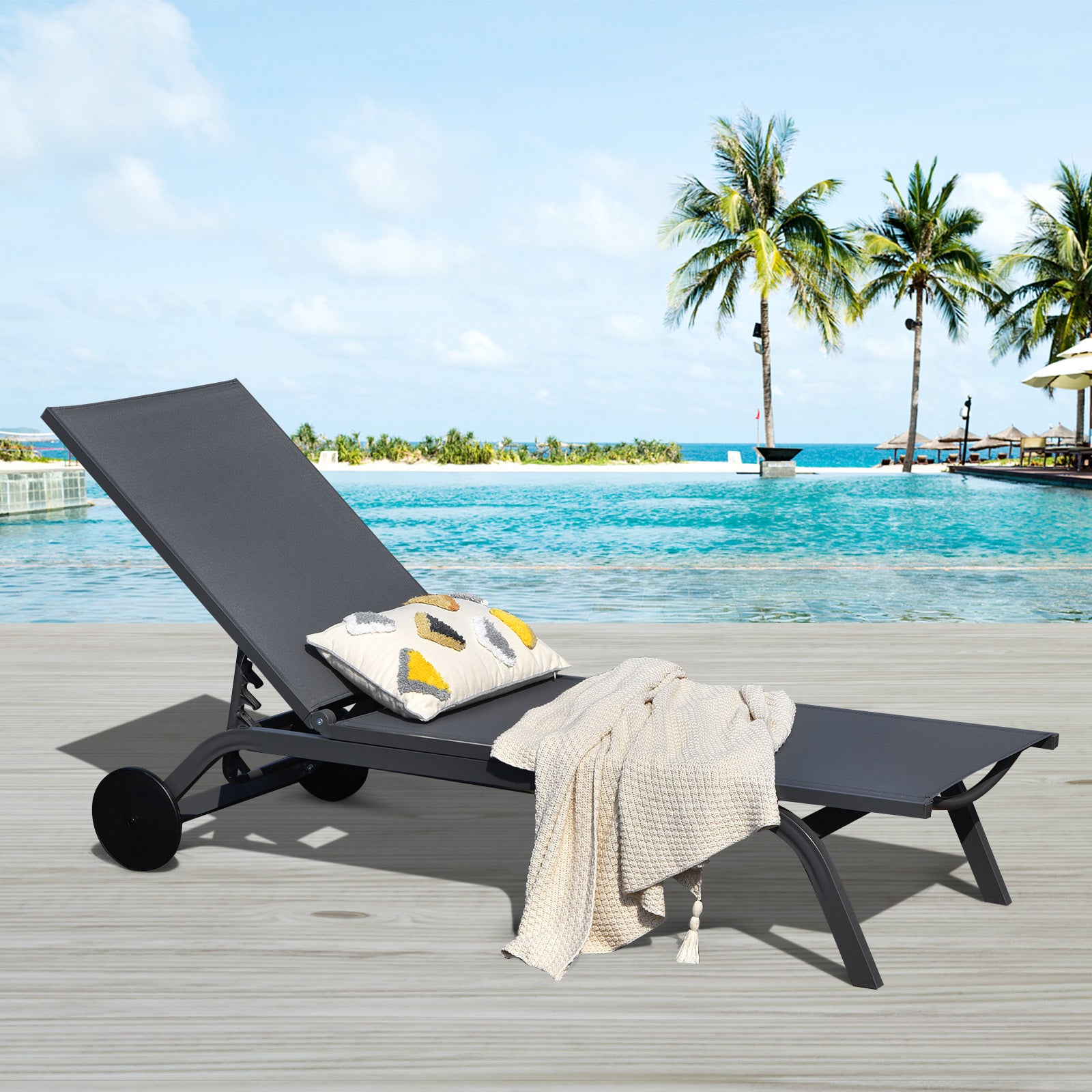 6-Position Adjustable Fabric Outdoor Patio Recliner Chair, Gray Outdoor Chaise Lounges at Gallery Canada