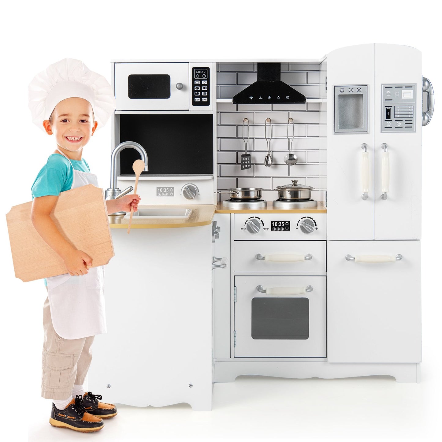 Wooden Kid's Corner Kitchen Playset with Stove for Toddlers, White at Gallery Canada