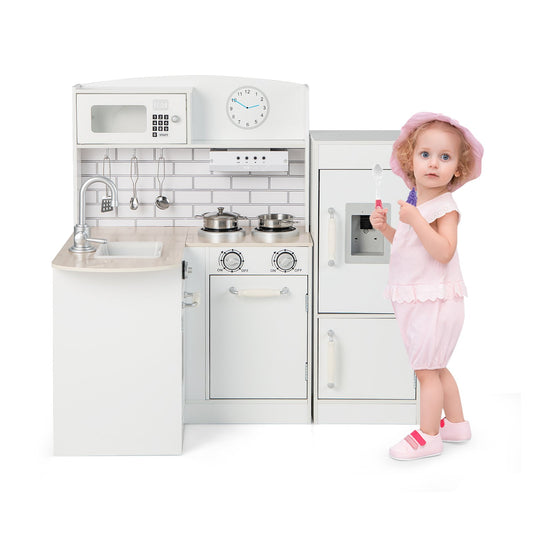 Kids Kitchen Playset Conor Kitchen Toy with Realistic Microwave and Oven Stove, White - Gallery Canada
